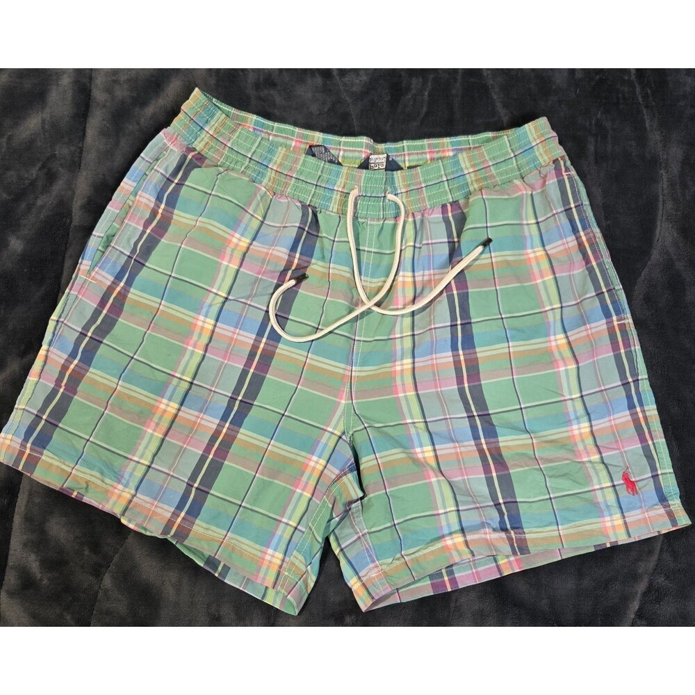 Polo Ralph Lauren Plaid Traveler Swim Trunks Swimsuit Pony Logo Men Size Large